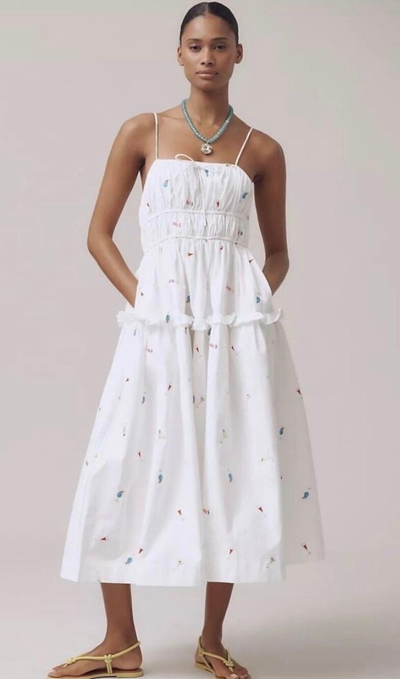 En Saison Nellie Sleeveless Smocked Midi Dress White Cocktail Feminine Sz M New